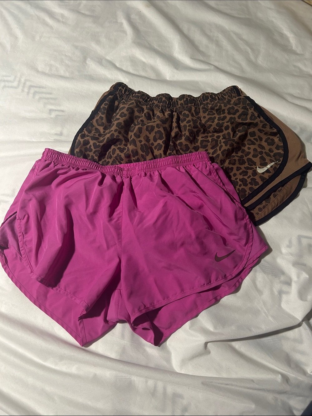 2 pairs of Nike girls Athletic Shorts - Hot Pink & Brown Leopard